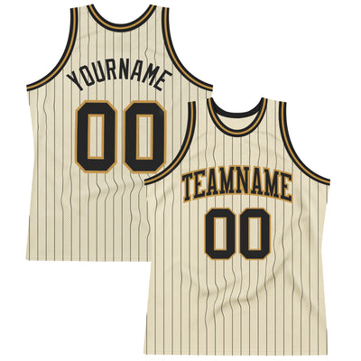 Custom Cream Black Pinstripe Black-Old Gold Authentic Basketball Jersey