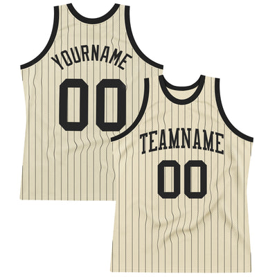 FANSIDEA Custom Cream Black Pinstripe Black-Orange Authentic Basketball Jersey Men's Size:S