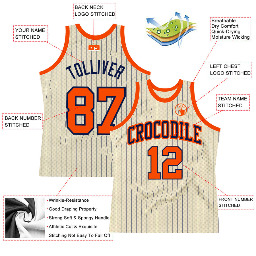 Custom Cream Royal Pinstripe Orange Authentic Basketball Jersey in 2023