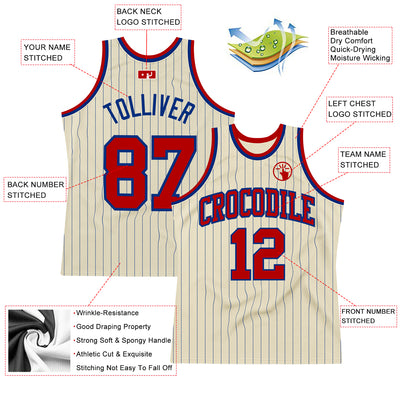 Custom Cream Royal Pinstripe Red Authentic Basketball Jersey