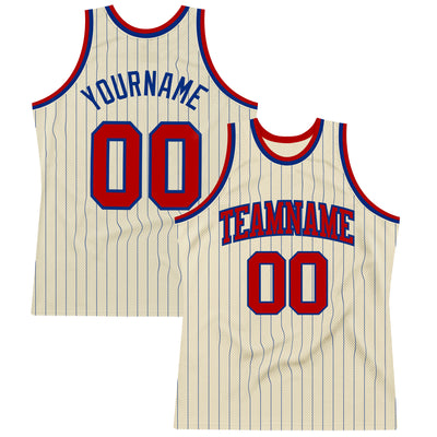 Custom Cream Royal Pinstripe Red Authentic Basketball Jersey