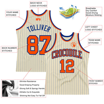 Custom Cream Royal Pinstripe Orange Authentic Basketball Jersey