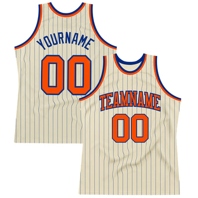 Custom Cream Royal Pinstripe Orange Authentic Basketball Jersey