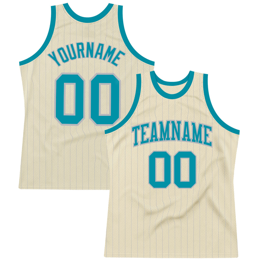 FANSIDEA Custom Cream Navy Pinstripe Light Blue-Black Authentic Basketball Jersey Men's Size:L