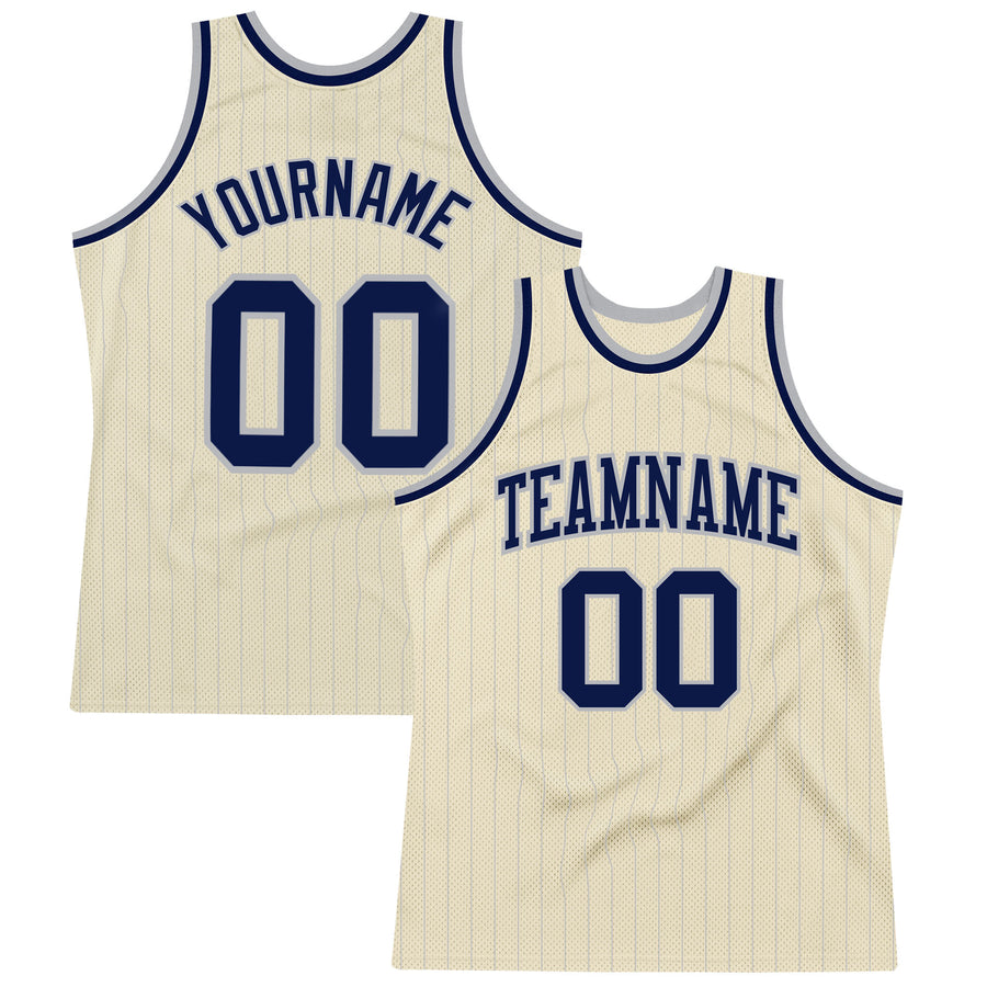 Custom Cream Navy Pinstripe Navy-Red Authentic Basketball Jersey Clearance  – FanCustom