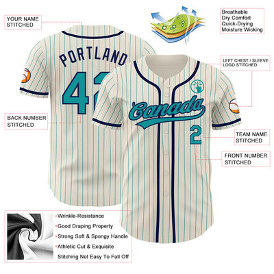 Custom Cream Teal Pinstripe Navy Authentic Baseball Jersey