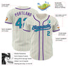 Custom Cream Teal Pinstripe Purple Authentic Baseball Jersey