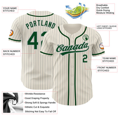 Custom Cream Gray Pinstripe Green Authentic Baseball Jersey