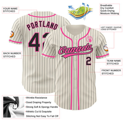 Custom Cream Black Pinstripe Pink Authentic Baseball Jersey