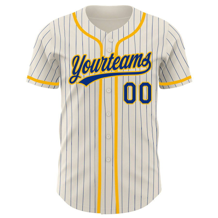 Custom Cream Royal Pinstripe Gold Authentic Baseball Jersey