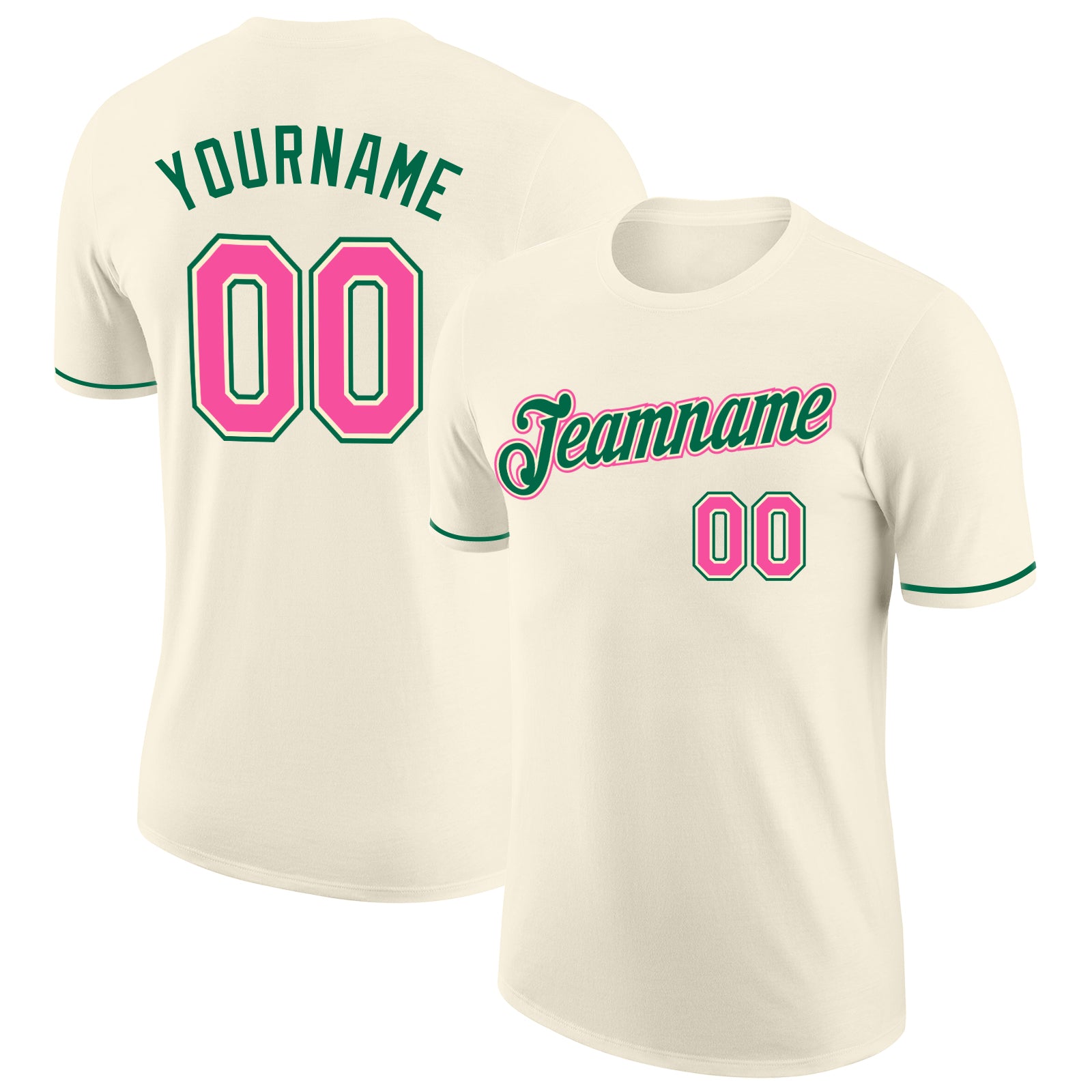 Custom Cream Pink-Kelly Green Performance T-Shirt