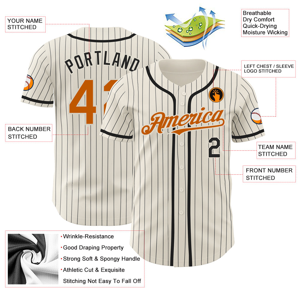 Custom Cream Black Pinstripe Black-Orange Authentic Baseball Jersey Men's Size:2XL