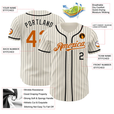 Custom Cream Black Pinstripe Orange-Black Authentic Baseball Jersey in 2023