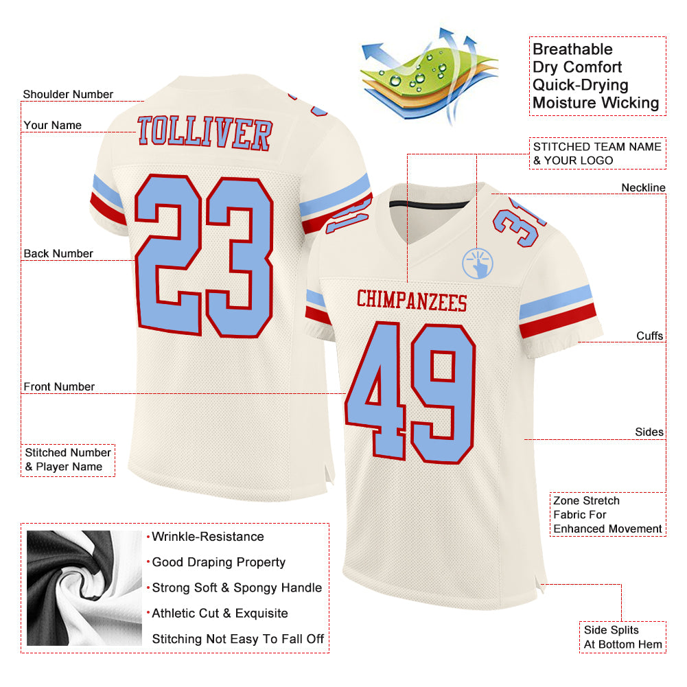 Custom Cream Cream-Red Mesh Authentic Football Jersey