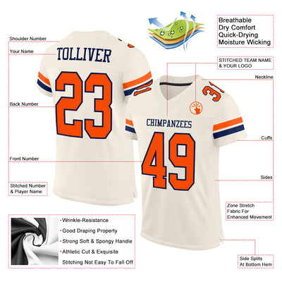 Custom Cream Orange-Navy Mesh Authentic Football Jersey