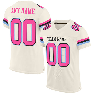 Custom White Football Jersey Light Blue-Pink Mesh Authentic - FansIdea