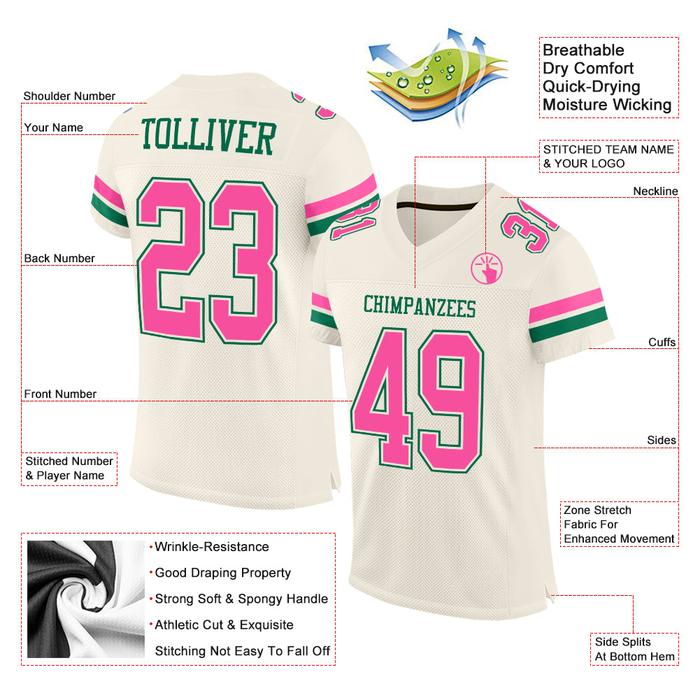 Cheap Custom Kelly Green Pink-White Mesh Authentic Football Jersey