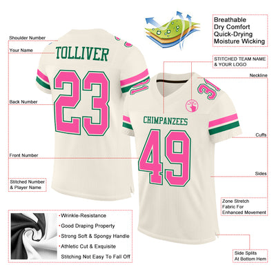 Custom Cream Pink-Kelly Green Mesh Authentic Football Jersey