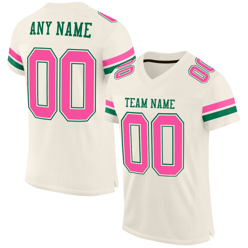 Custom Grass Green Football Jersey White-Pink Mesh Authentic - FansIdea