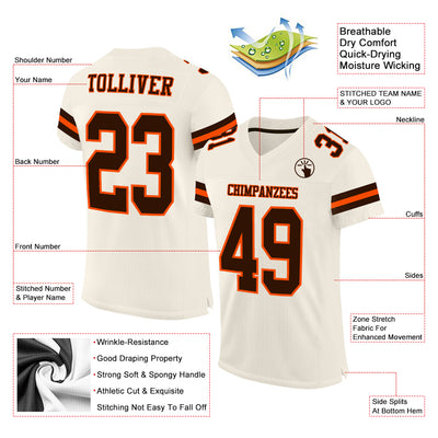 Custom Cream Brown-Orange Mesh Authentic Football Jersey