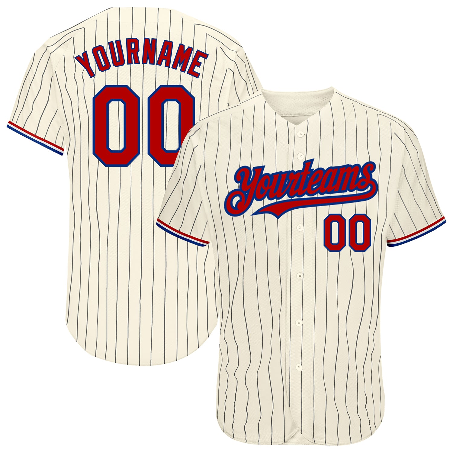 Custom Pinstripe Baseball Jersey Cream Black Red-Royal Authentic