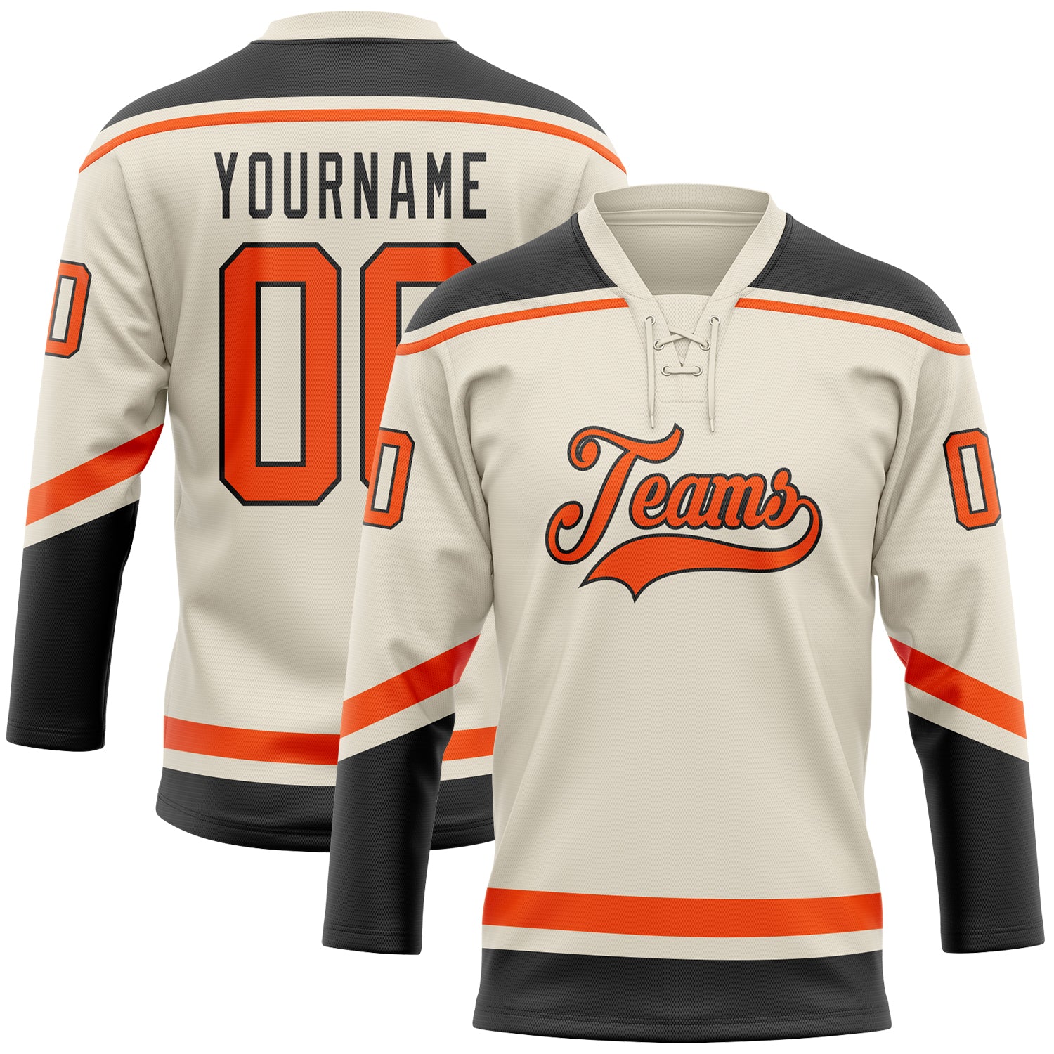 Custom Cream Black-Orange Hockey Jersey Discount