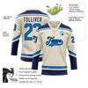 Custom Cream Blue-Navy Hockey Lace Neck Jersey