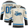 Custom Cream Blue-Black Hockey Lace Neck Jersey