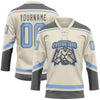 Custom Cream Light Blue-Steel Gray Hockey Lace Neck Jersey