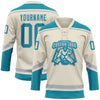 Custom Cream Teal-Gray Hockey Lace Neck Jersey