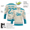 Custom Cream Teal-Gray Hockey Lace Neck Jersey