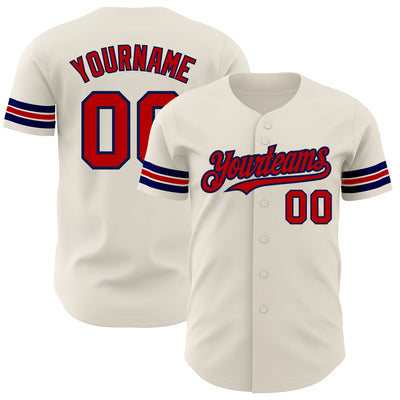 Custom Cream Red-Navy Authentic Baseball Jersey