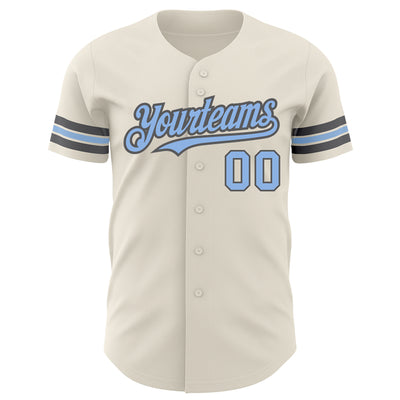 Custom Cream Light Blue-Steel Gray Authentic Baseball Jersey