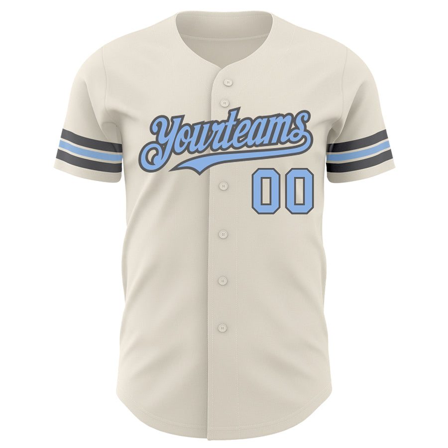 Custom Cream Light Blue-Steel Gray Authentic Baseball Jersey