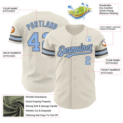 Custom Cream Light Blue-Steel Gray Authentic Baseball Jersey