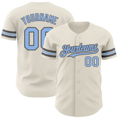 Custom Cream Light Blue-Steel Gray Authentic Baseball Jersey