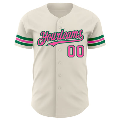 Custom Cream Pink-Kelly Green Authentic Baseball Jersey