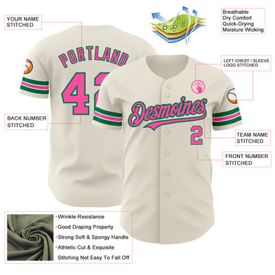 Custom Cream Pink-Kelly Green Authentic Baseball Jersey