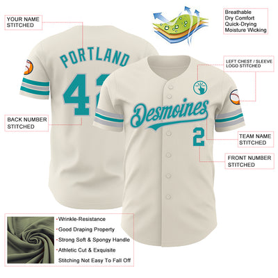 Custom Cream Teal-Gray Authentic Baseball Jersey