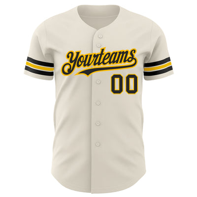 Custom Cream Black-Gold Authentic Baseball Jersey