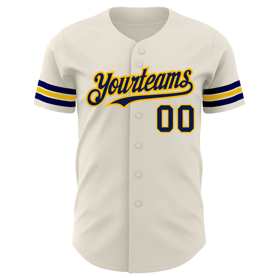 Custom Cream Navy-Gold Authentic Baseball Jersey