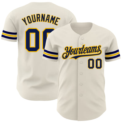 Custom Cream Navy-Gold Authentic Baseball Jersey