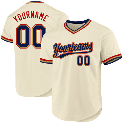 Custom Cream Navy Old Gold-Red Authentic Throwback Baseball Jersey