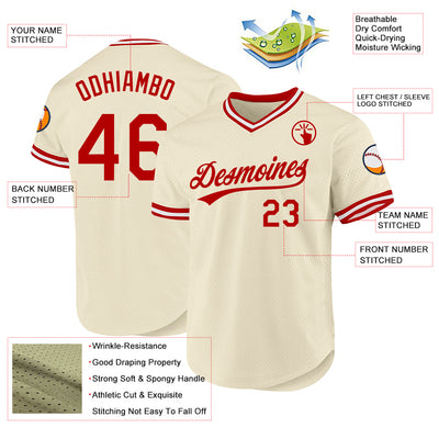 Custom Cream Red-White Authentic Throwback Baseball Jersey