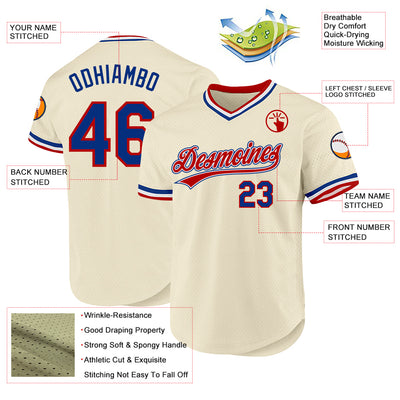 Custom Cream Royal Red-White Authentic Throwback Baseball Jersey