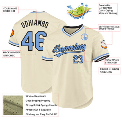 Custom Cream Light Blue-Black Authentic Throwback Baseball Jersey