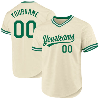 Custom Cream Kelly Green-White Authentic Throwback Baseball Jersey