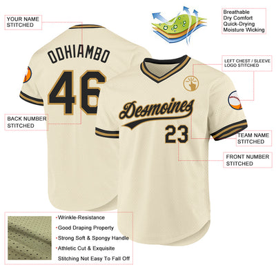 Custom Cream Black-Old Gold Authentic Throwback Baseball Jersey