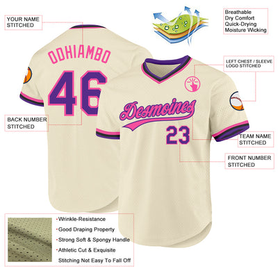 Custom Cream Purple Pink-Black Authentic Throwback Baseball Jersey