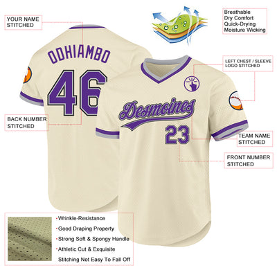 Custom Cream Purple Gray-Black Authentic Throwback Baseball Jersey